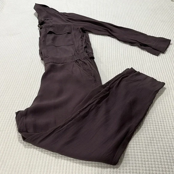 Madewell Jumpsuit Pull On Long Sleeve Button Down Viscous Brown M Casual
